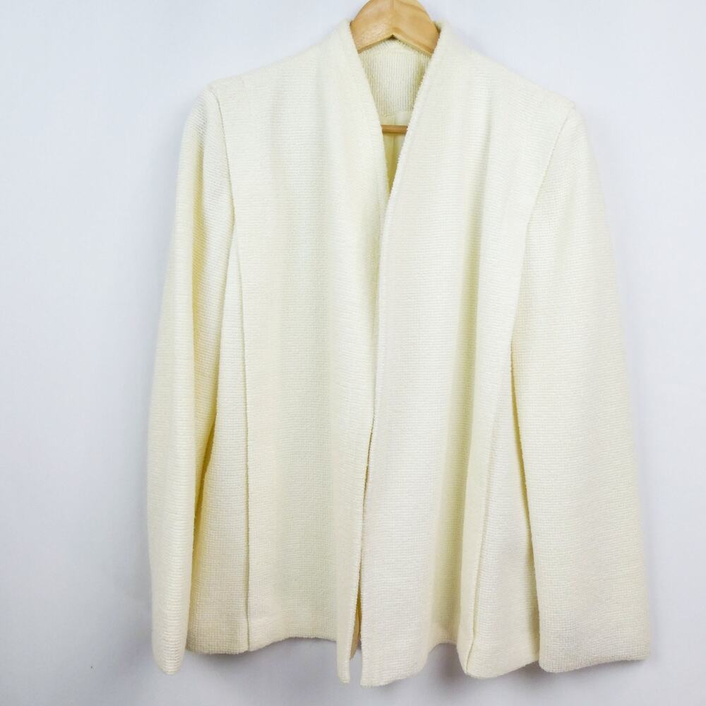 Vintage Square Shoulder Textured Blazer Sz M Ivory Cream Bouclé